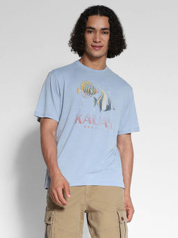 American Eagle - Men Blue Burnout Graphic T-Shirt