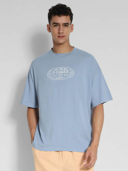 American Eagle - Men Blue Oversized Logo Graphic T-Shirt