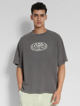 American Eagle - Men Grey Oversized Logo Graphic T-Shirt