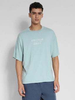 American Eagle - Men Blue Oversized Logo Graphic T-Shirt
