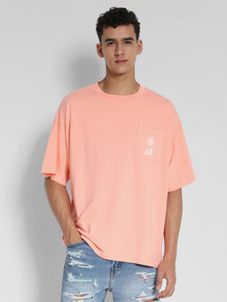 American Eagle - Men Peach Oversized Logo Graphic T-Shirt
