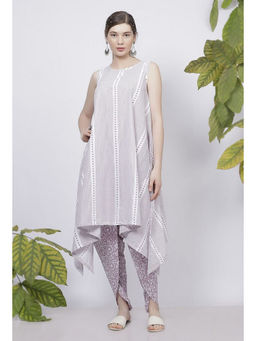 Tjori - Asymmetrical Stripes Hand-Block Printed Cotton Kurta