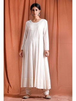 Tjori - Off White Cotton Anarkali Kurta