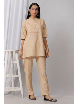 Tjori - Brown Cotton Khadi Short Kurta