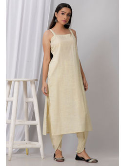 Tjori - Lemon Yellow Strap Cotton Khadi Kurta