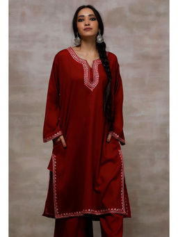Tjori - Maroon Pure Woollen Phiran Kurta