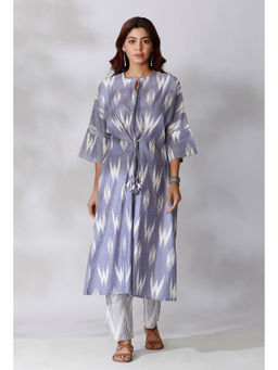 Tjori - Blue Ikkat Tie-Up Kurta