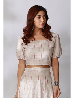 Tjori - White Ikkat Crop Top