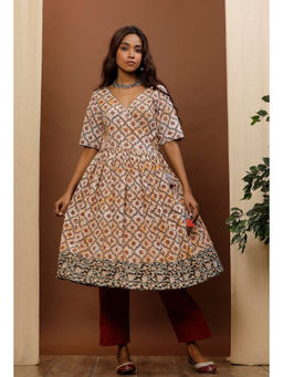 Tjori - White Flared Kalamkari Cotton Kurta