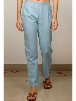 Tjori - Blue Straight Cotton Pants