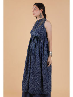 Tjori - Printed Bandhgala Front Gathered Kurta