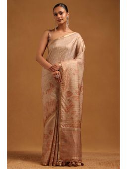 Soch - Womens Beige Tussar Saree with Unstitched Blouse
