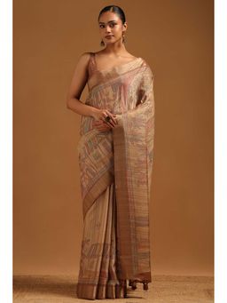 Soch - Womens Beige Tussar Saree with Unstitched Blouse