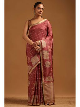 Soch - Womens Maroon Tussar Saree with Unstitched Blouse