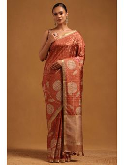 Soch - Womens Rust Tussar Saree with Unstitched Blouse