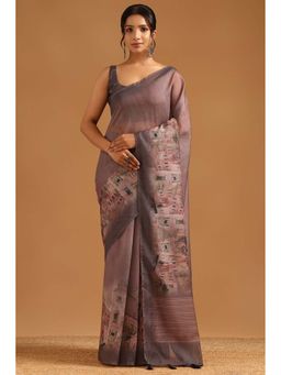 Soch - Womens Earth Chanderi Saree with Unstitched Blouse