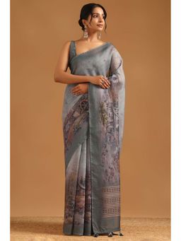 Soch - Womens Grey Chanderi Saree with Unstitched Blouse