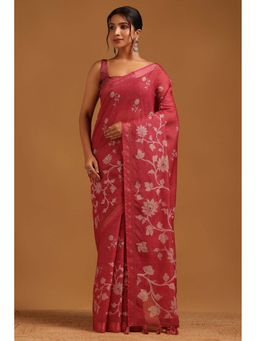 Soch - Womens Red Poly Silk Saree with Unstitched Blouse