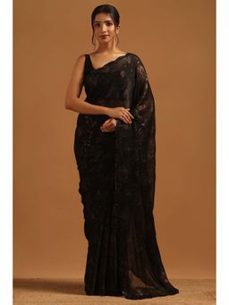 Soch - Womens Black Organza Saree with Unstitched Blouse
