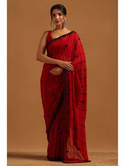 Soch - Womens Maroon Georgette Saree with Unstitched Blouse