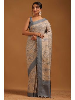 Soch - Womens Beige Tussar Saree with Unstitched Blouse