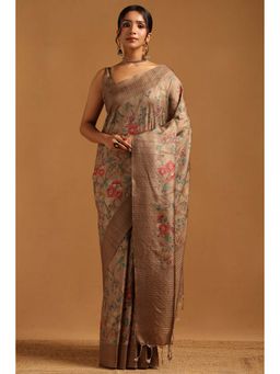 Soch - Womens Earth Tussar Saree with Unstitched Blouse