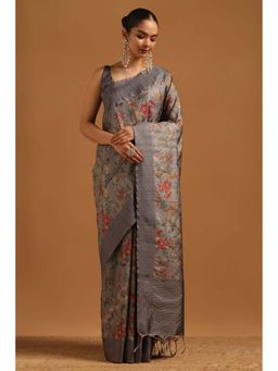 Soch - Womens Grey Tussar Saree with Unstitched Blouse
