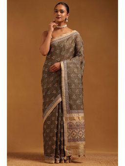 Soch - Womens Olive Tussar Saree with Unstitched Blouse