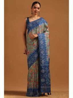 Soch - Womens Light Green Tussar Saree with Unstitched Blouse