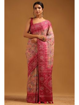 Soch - Womens Pink Tussar Saree with Unstitched Blouse