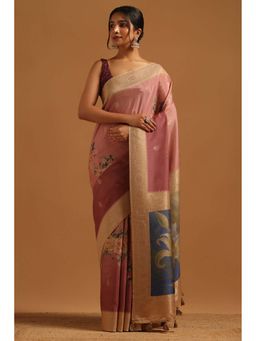 Soch - Womens Onion Pink Poly Silk Saree with Unstitched Blouse