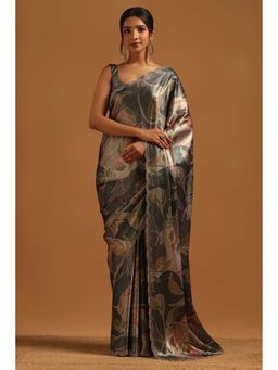 Soch - Womens Olive Satin Saree with Unstitched Blouse