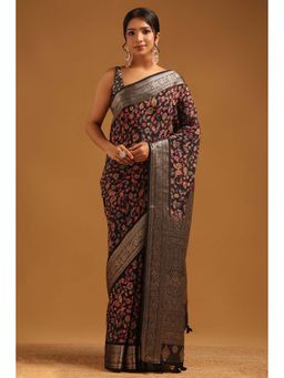 Soch - Womens Black Silk Saree with Unstitched Blouse