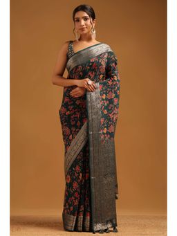 Soch - Womens Green Silk Blend Saree with Unstitched Blouse