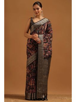 Soch - Womens Black Silk Saree with Unstitched Blouse