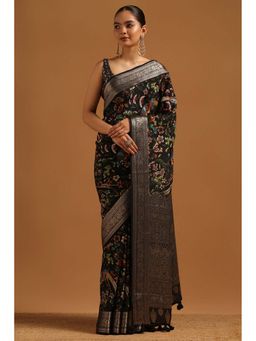 Soch - Womens Black Silk Saree with Unstitched Blouse