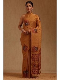 Soch - Womens Brown Chanderi Woven Design Saree with Unstitched Blouse