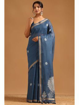 Soch - Womens Indigo Chanderi Saree with Unstitched Blouse