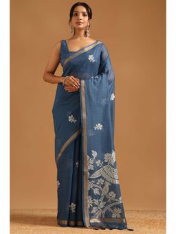 Soch - Womens Indigo Chanderi Saree with Unstitched Blouse