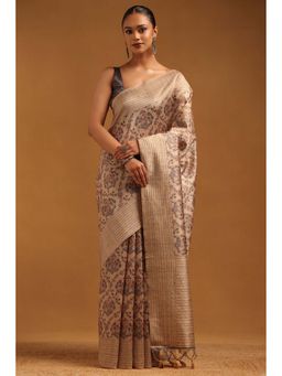 Soch - Womens Beige Tussar Saree with Unstitched Blouse