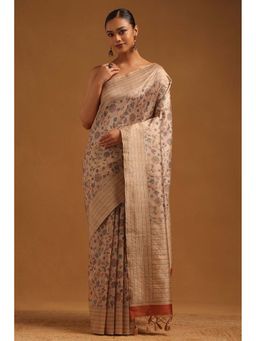 Soch - Womens Beige Tussar Saree with Unstitched Blouse