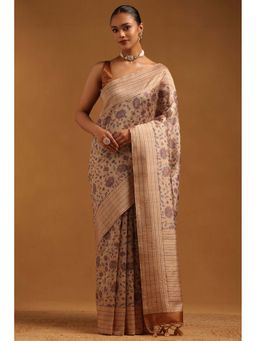 Soch - Womens Beige Tussar Saree with Unstitched Blouse