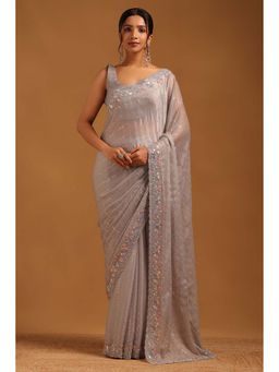 Soch - Womens Grey Chiffon Saree with Unstitched Blouse