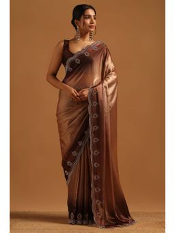 Soch - Womens Brown Fendy Organza Saree with Unstitched Blouse