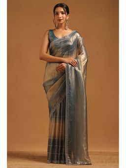 Soch - Womens Blue Tissue Saree with Unstitched Blouse