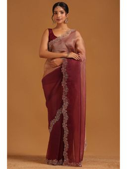 Soch - Womens Blue Fendy Organza Saree with Unstitched Blouse
