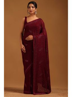 Soch - Womens Maroon Georgette Saree with Unstitched Blouse