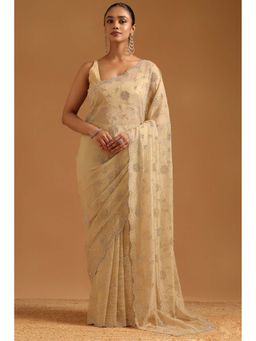 Soch - Womens Beige Fendy Organza Saree with Unstitched Blouse