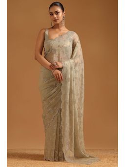 Soch - Womens Grey Fendy Organza Saree with Unstitched Blouse