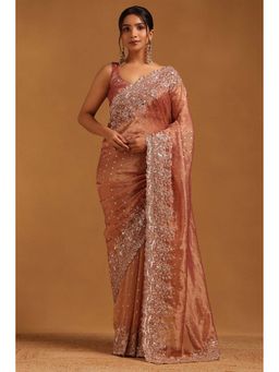 Soch - Womens Peach Tissue Saree with Unstitched Blouse